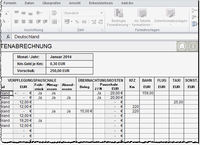 Excel Inside Solutions Reisekostenabrechnung