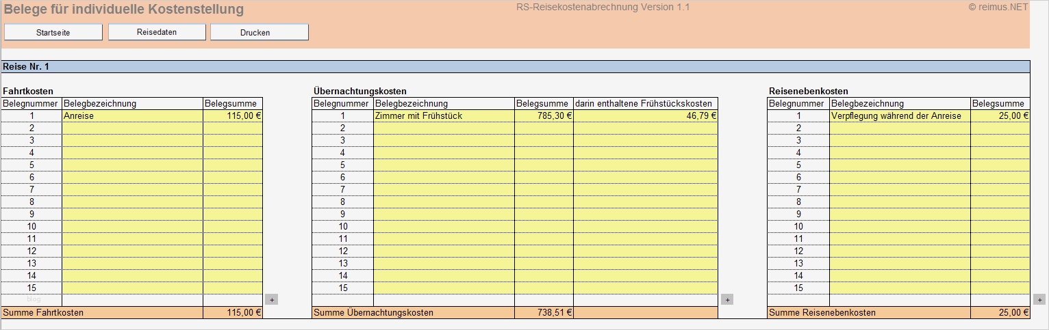 Excel Vorlage Reisekostenabrechnung