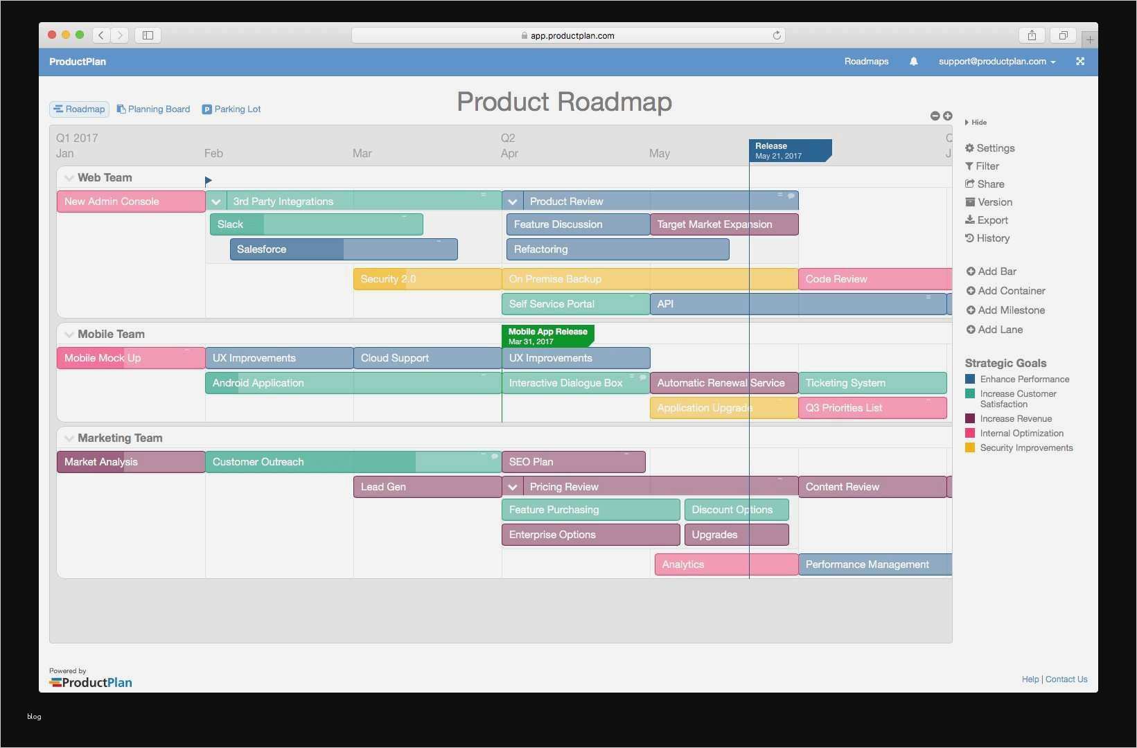 Elegant Microsoft Excel Product Roadmap Template