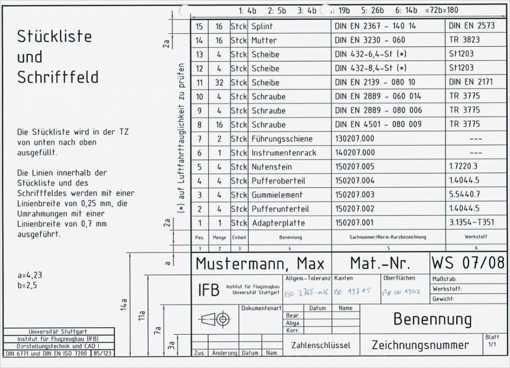 Schriftfeld Technische Zeichnung Vorlage A3 Wunderbar ...