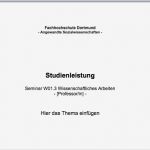 Seminararbeit Vorlage Beste Word Deckblatt Und Zusammenfassung Für Stu Nleistung