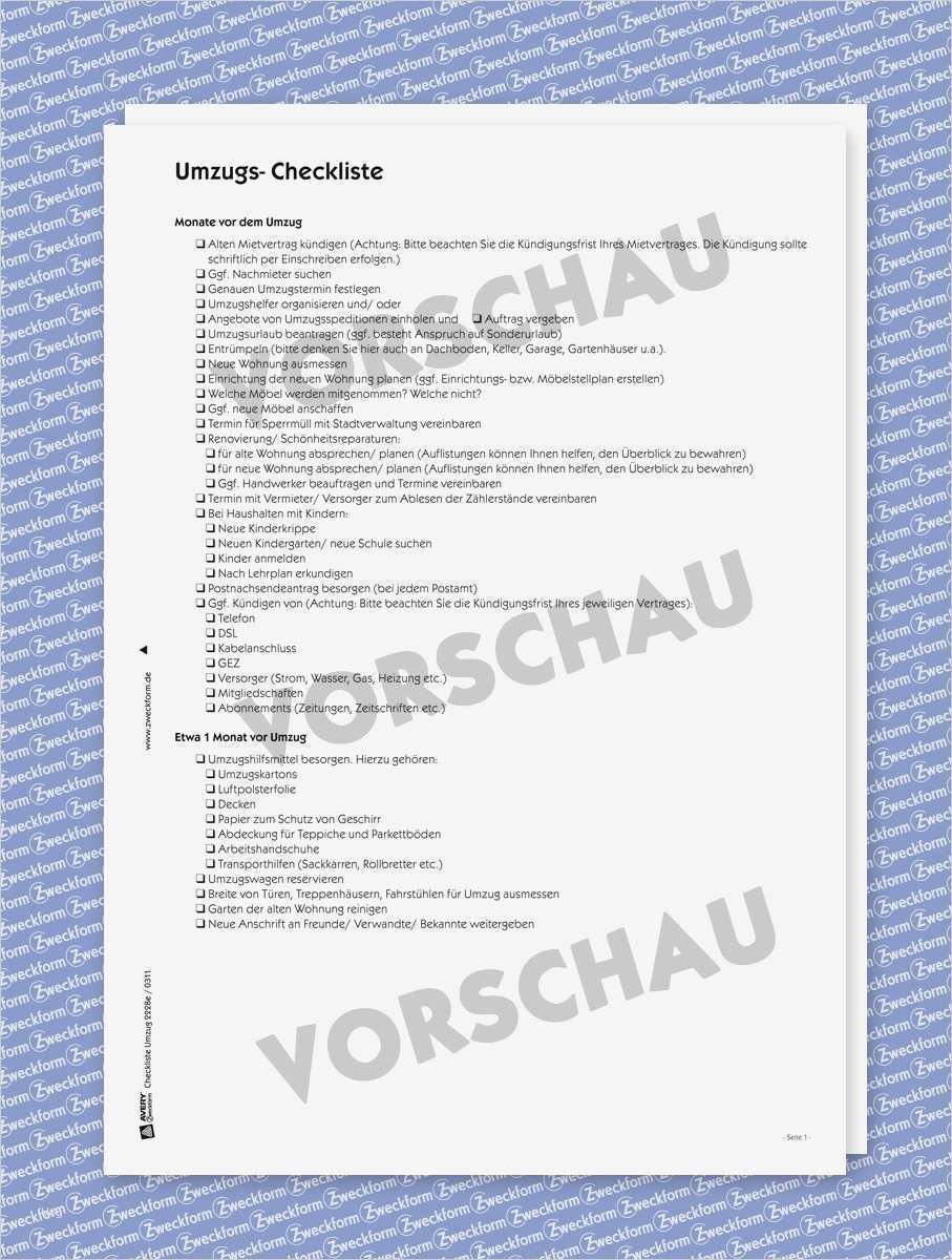 Umzug Checkliste Formular zum Download