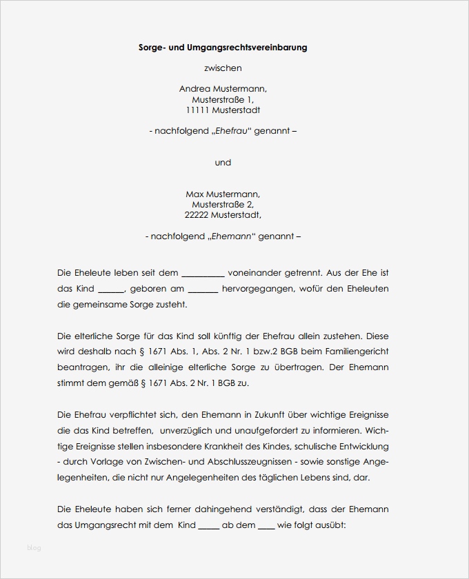 Vorlage zum Download Sorgerechtsvereinbarung Umgangsrecht