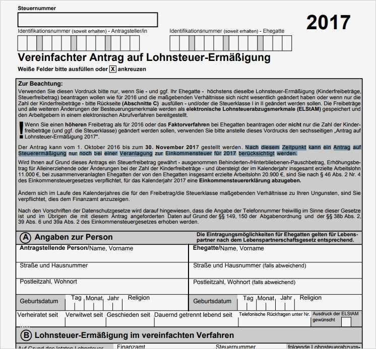 Vereinfachter Antrag auf Lohnsteuer Ermäßigung 2017 PDF