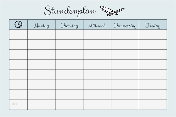 Stundenplan Vorlage PDF zum Ausdrucken Kribbelbunt