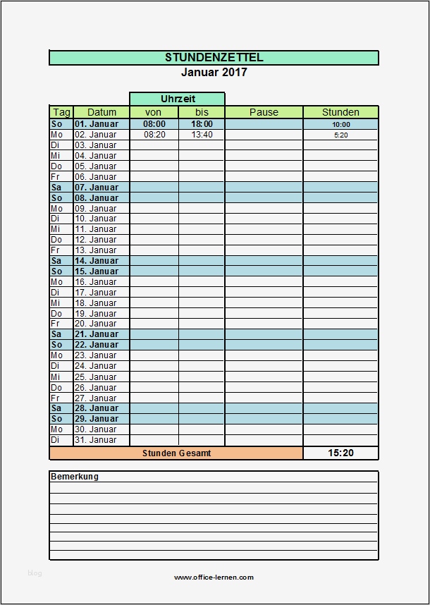 Excel Arbeitszeitnachweis Vorlagen 2017