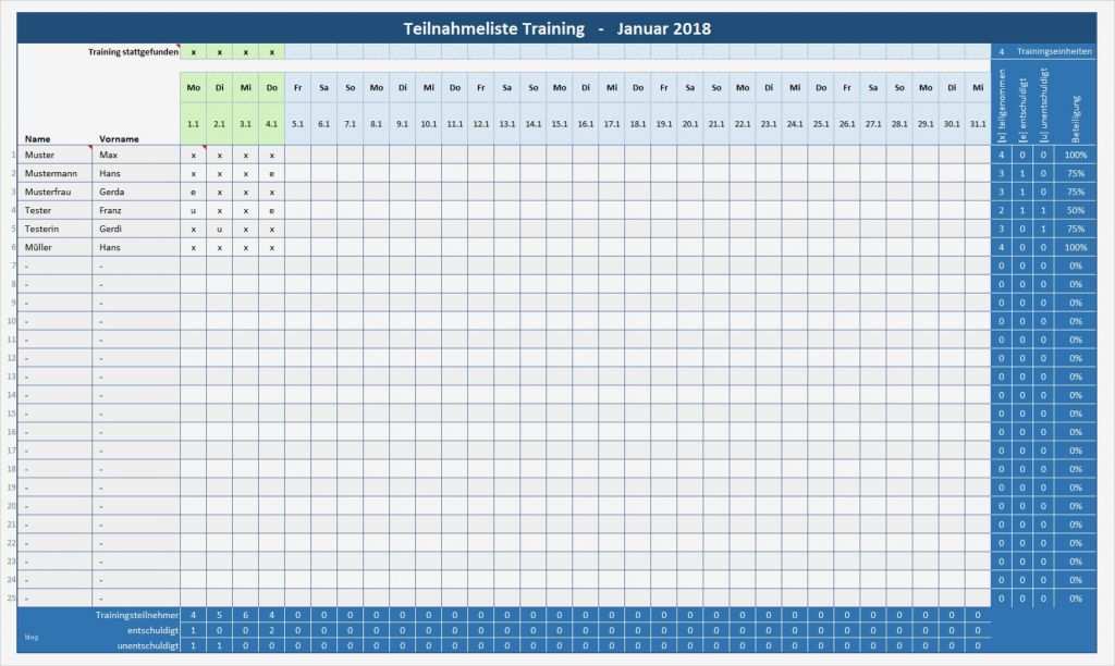 Teilnehmerliste Vorlage Excel Bewundernswert Anwesenheitsliste Training Teilnehmerliste Training