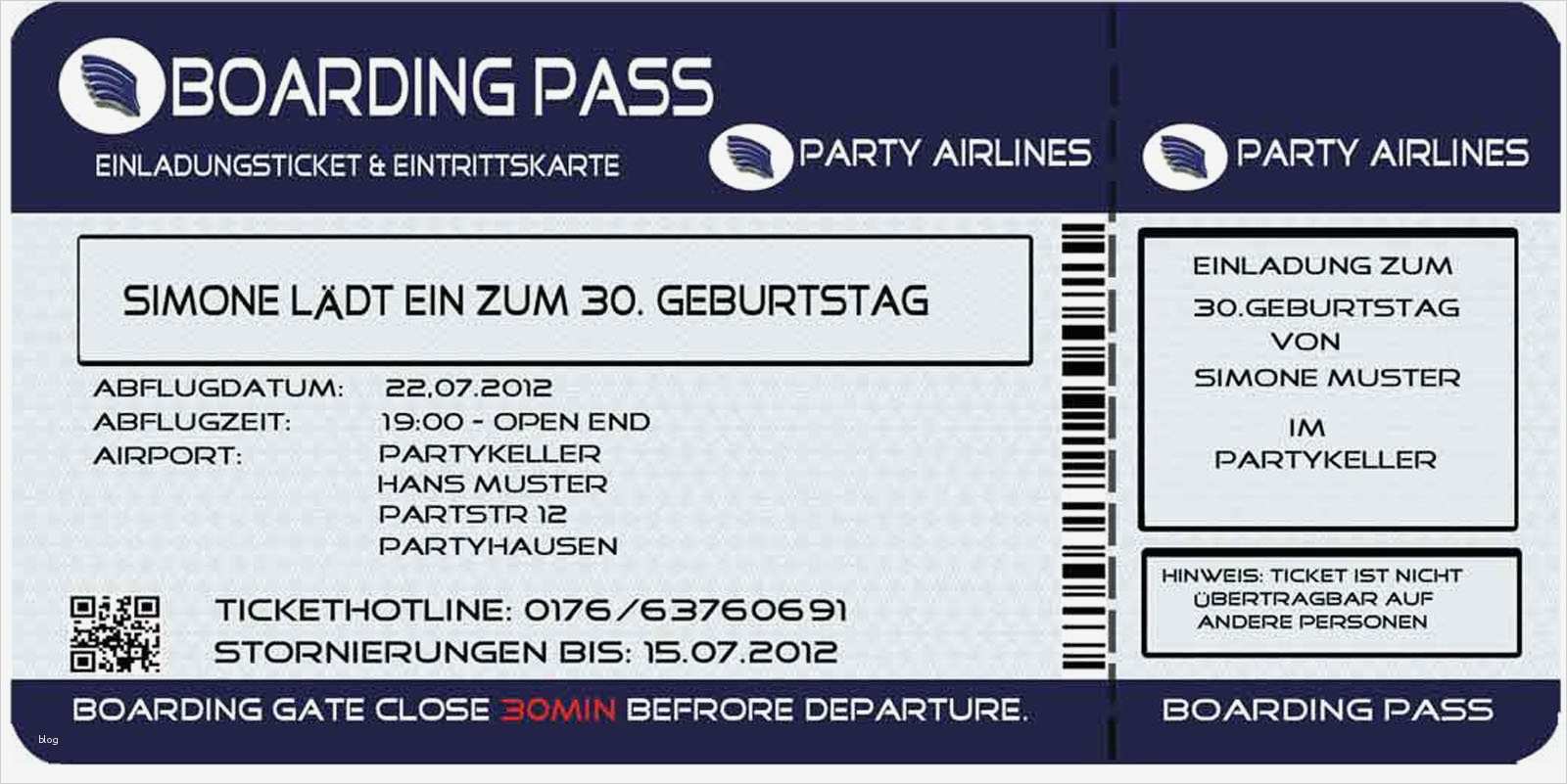 Ticket Vorlage Zum Bearbeiten Beste 30 Geburtstag ...