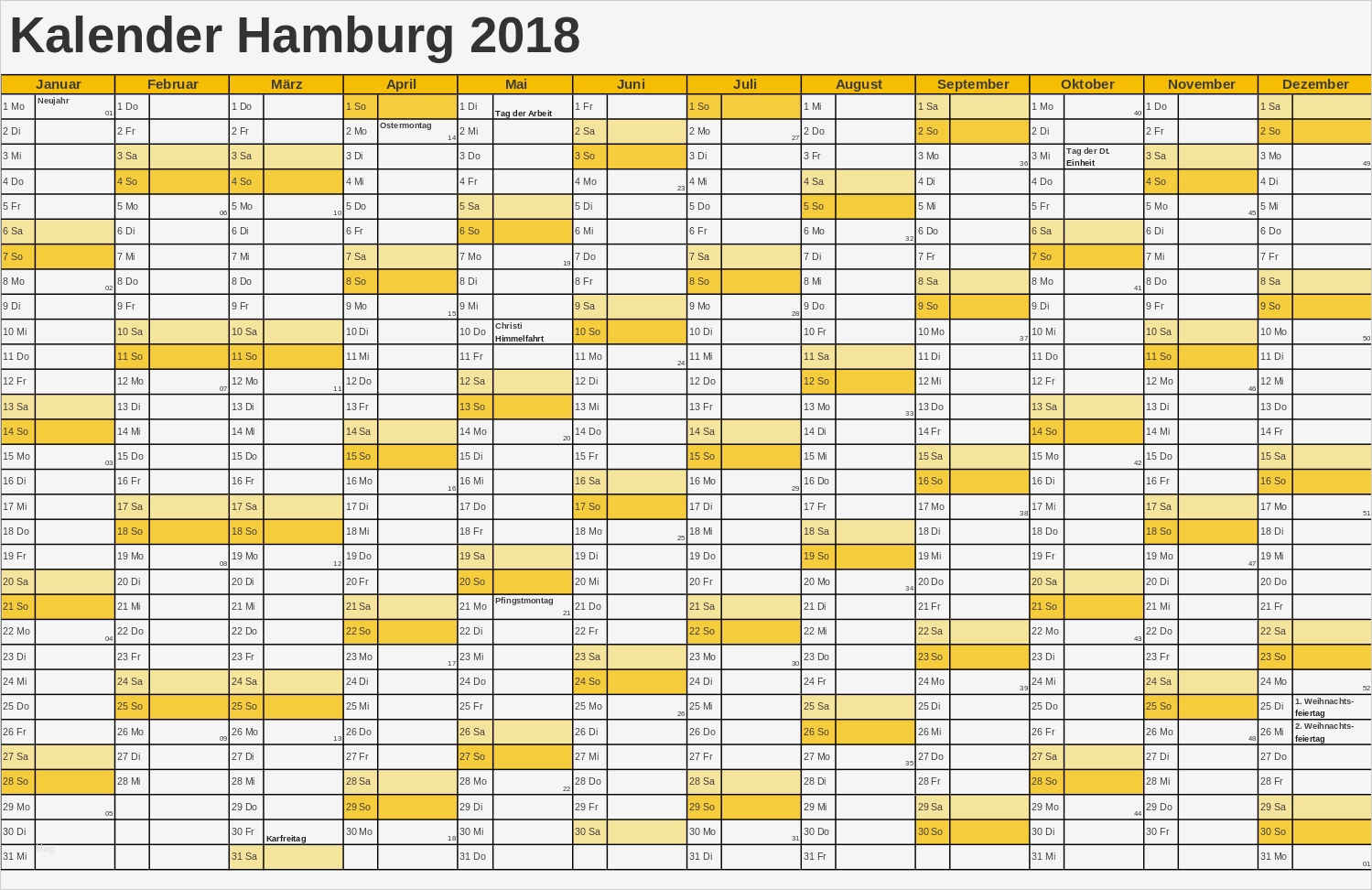 Kalender 2018 Hamburg Ausdrucken Ferien Feiertage