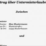 Untermietvertrag Vorlage Word Elegant Kostenlos Vertrag über Untermieterlaubnis Als Word Datei