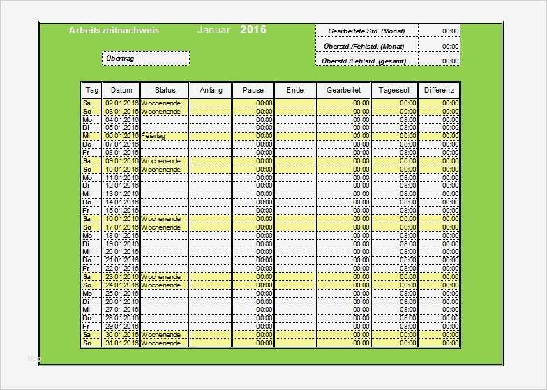 Excel Arbeitszeitnachweis Vorlagen 2016 fice Lernen