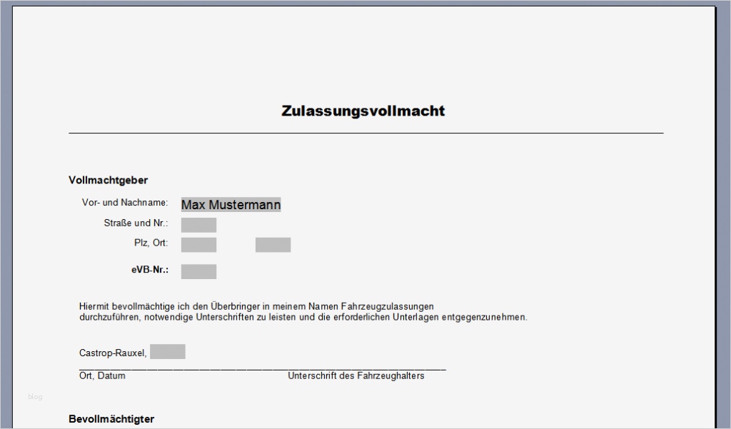 Vollmacht Kfz Anmeldung Vorlage Fabelhaft Kfz Vorlage Ideen