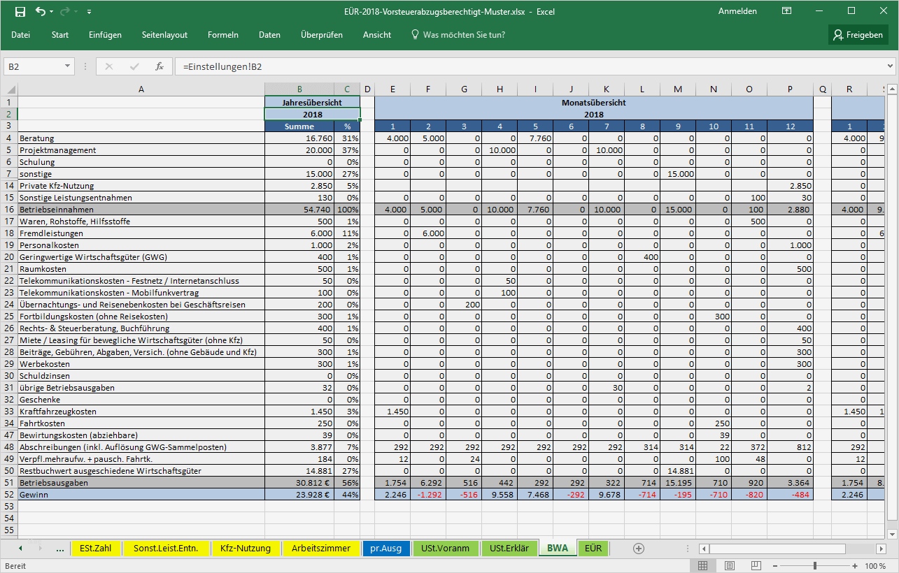 Excel Vorlage Einnahmenüberschussrechnung EÜR Pierre