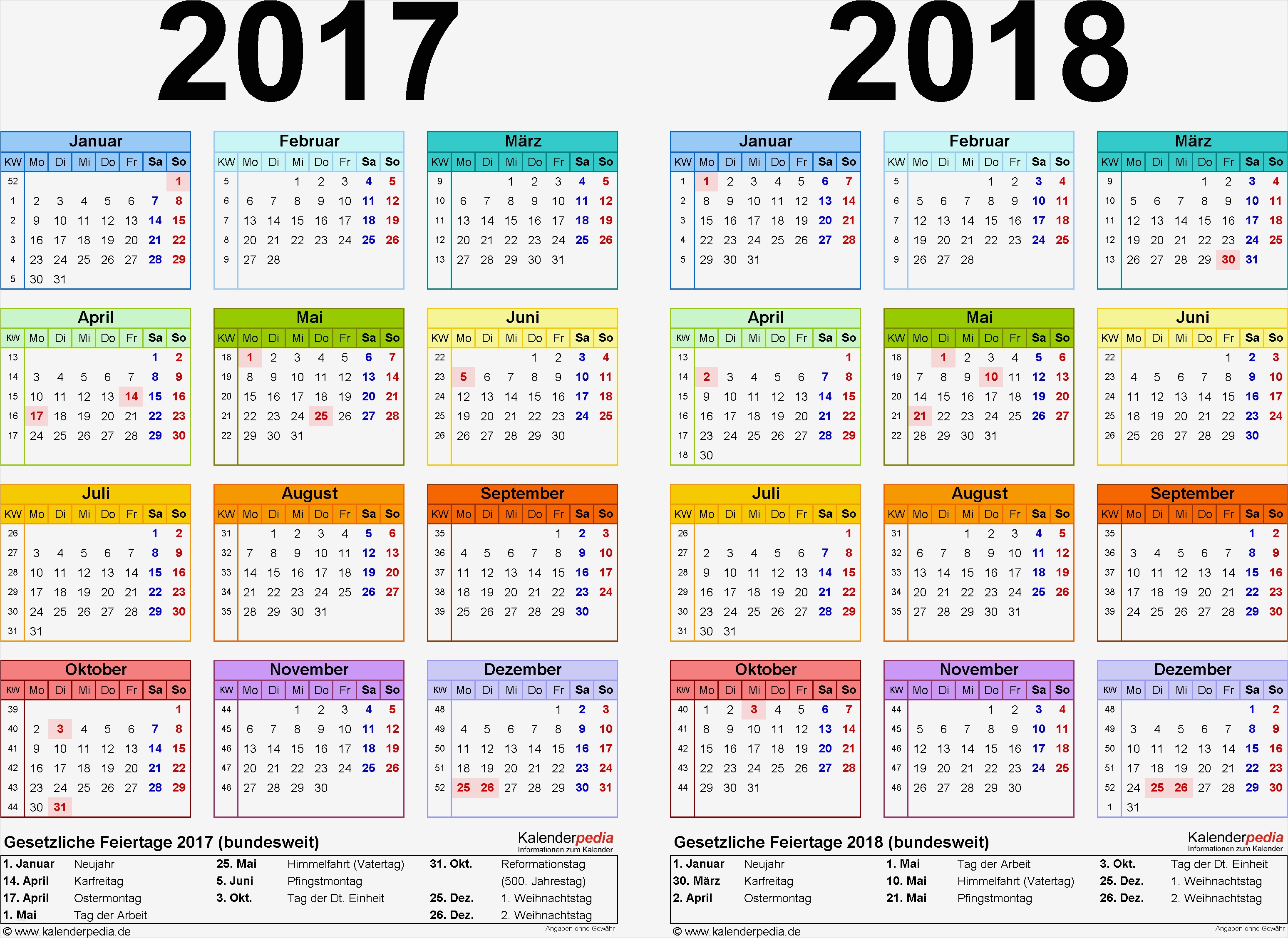 Zweijahreskalender 2017 & 2018 als Word Vorlagen zum