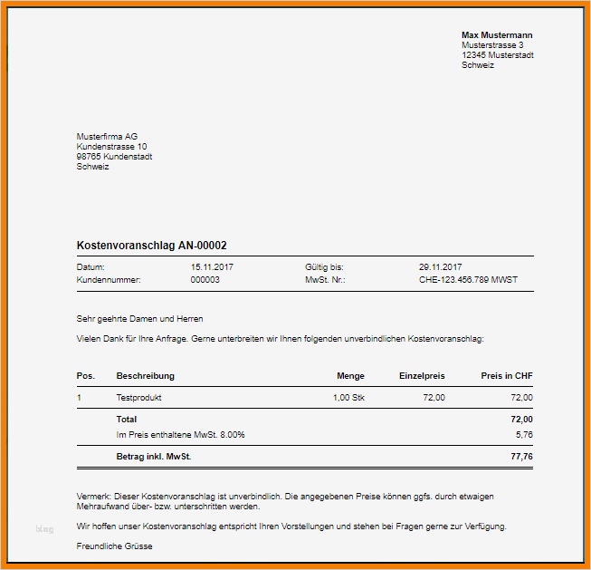 Vorlage Kostenvoranschlag Wunderbar 9 Muster ...