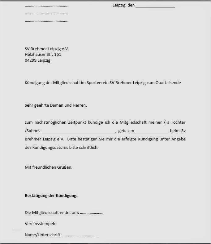 Kündigung Verein Vorlage Inspiration Abmeldung