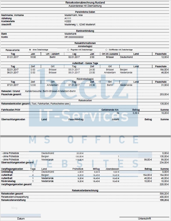 Vorlage Reisekostenabrechnung 2017 Erstaunlich Groß ...