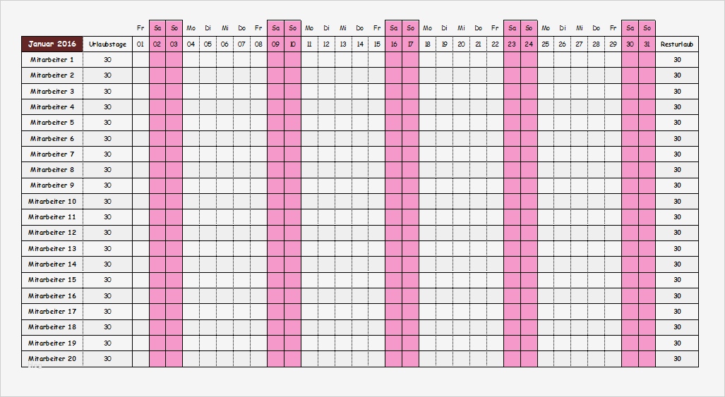 Kostenlose Excel Urlaubsplaner Vorlagen 2017 fice