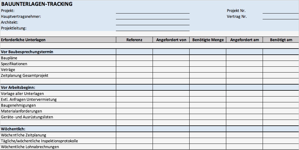 Kostenlose Excel Vorlagen für Bauprojektmanagement