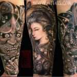 Yakuza Tattoo Vorlagen Cool Grey Ink Geisha and Hannya Tattoos Arm Tattoo