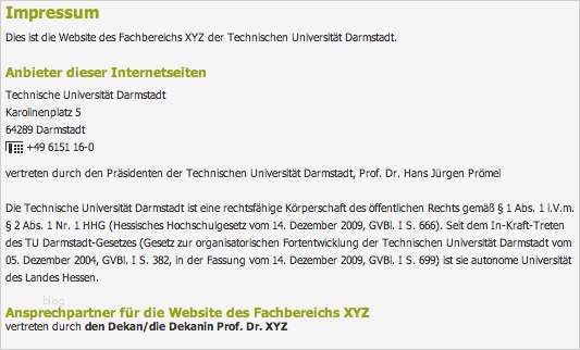 Impressum für Institutionen der TU Darmstadt – Webteam