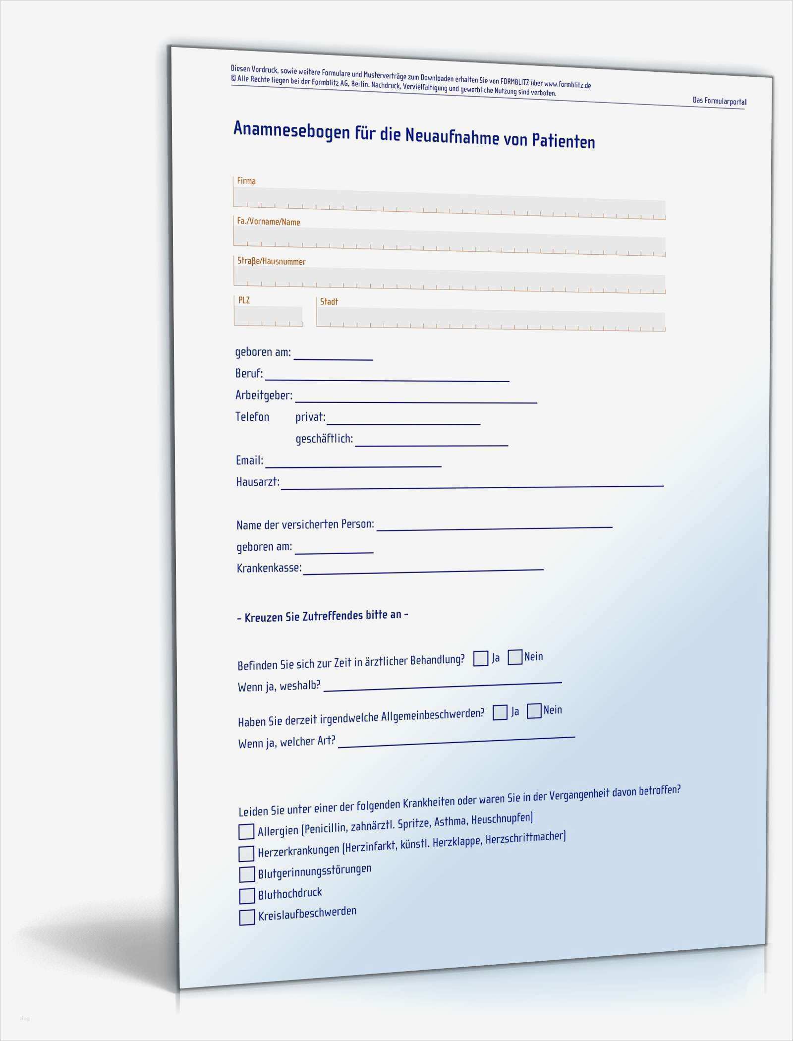 Anamnesebogen Formular zum Download