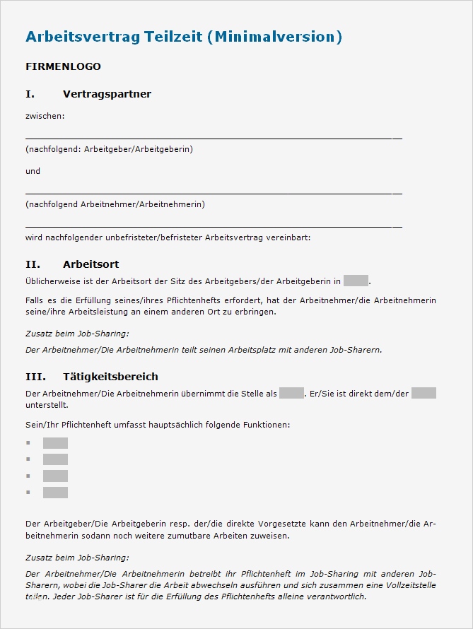 Arbeitsvertrag Teilzeit Muster zum Download