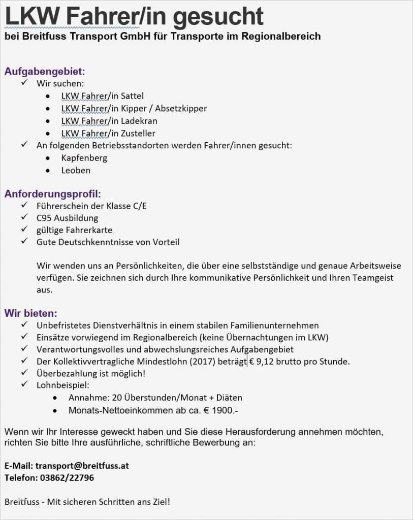 Bewerbung Als Lkw Fahrer