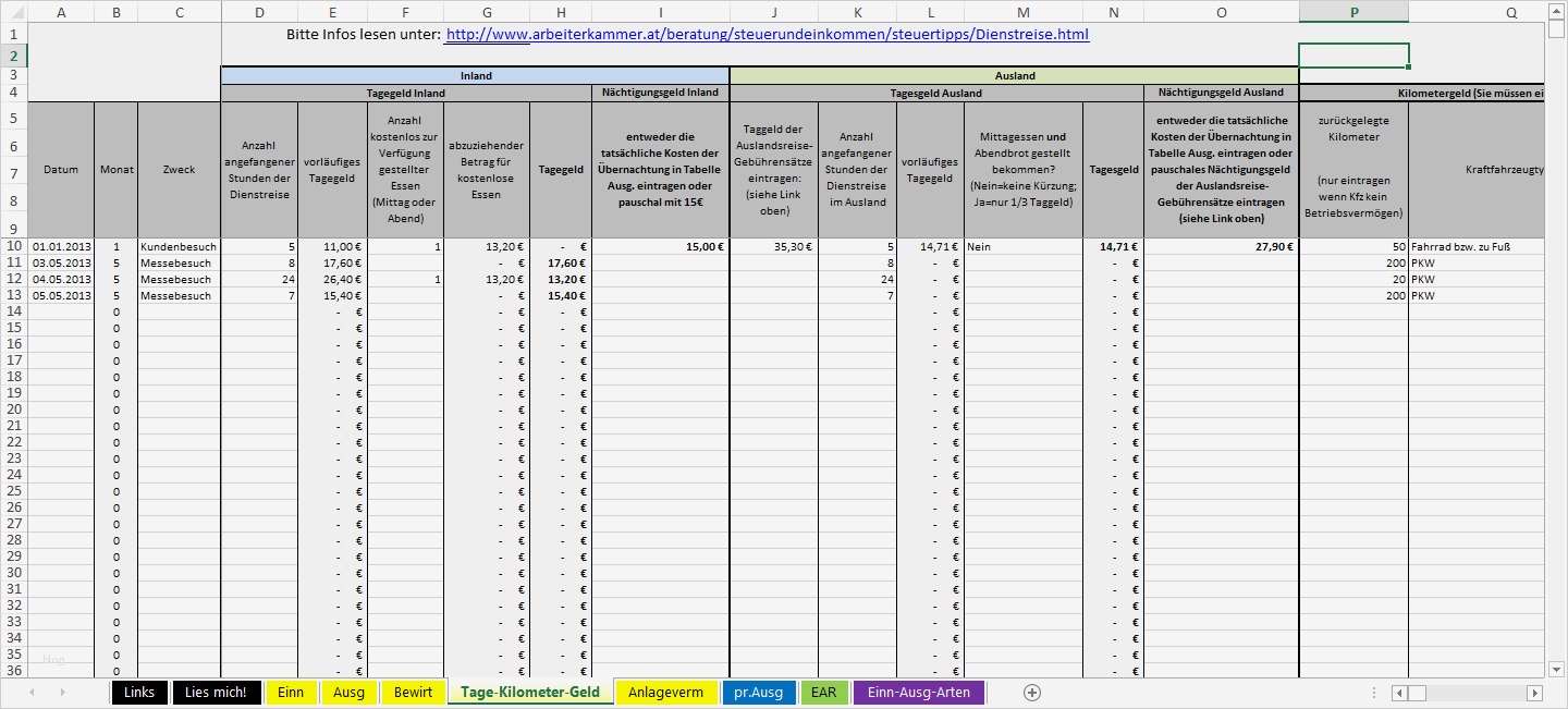 Excel Vorlage EAR für Kleinunternehmer Österreich