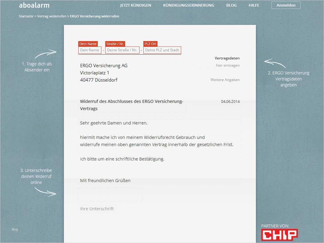 ERGO Versicherung Widerruf Vorlage Download CHIP