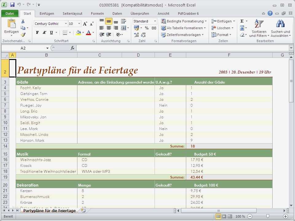 Excel Vorlage Partyplaner Download CHIP