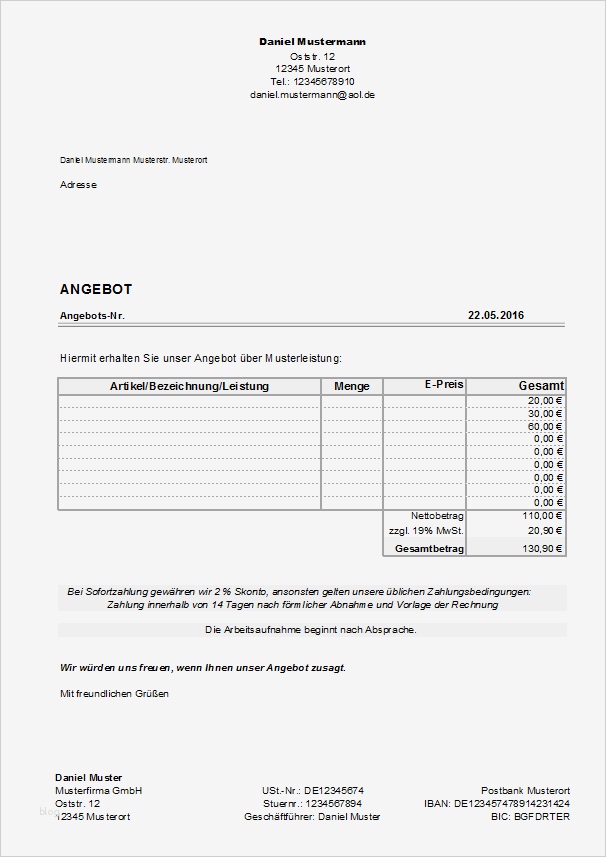 Excel Vorlage Angebot Best Of Excel Kostenlose Angebotsvorlagen Fice Lernen