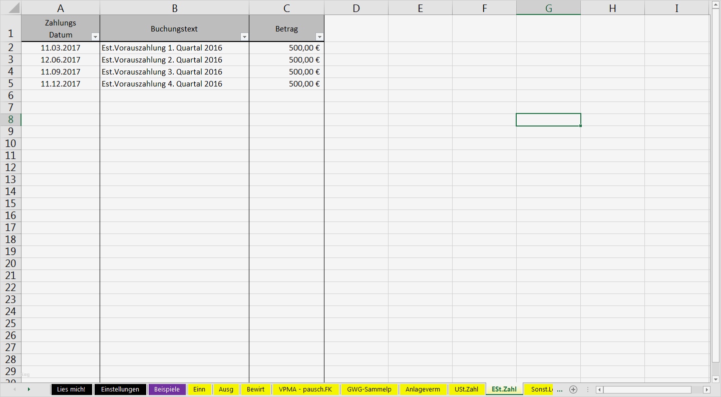 Excel Vorlage EÜR 2017 Pierre Tunger