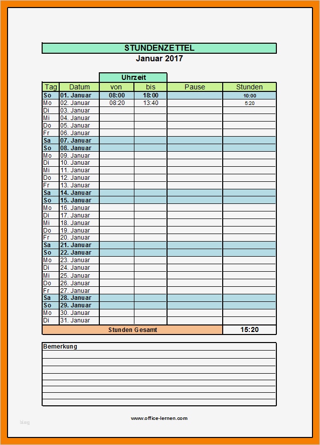 Excel Vorlage Stundennachweis Einzigartig 10 Vorlage ...