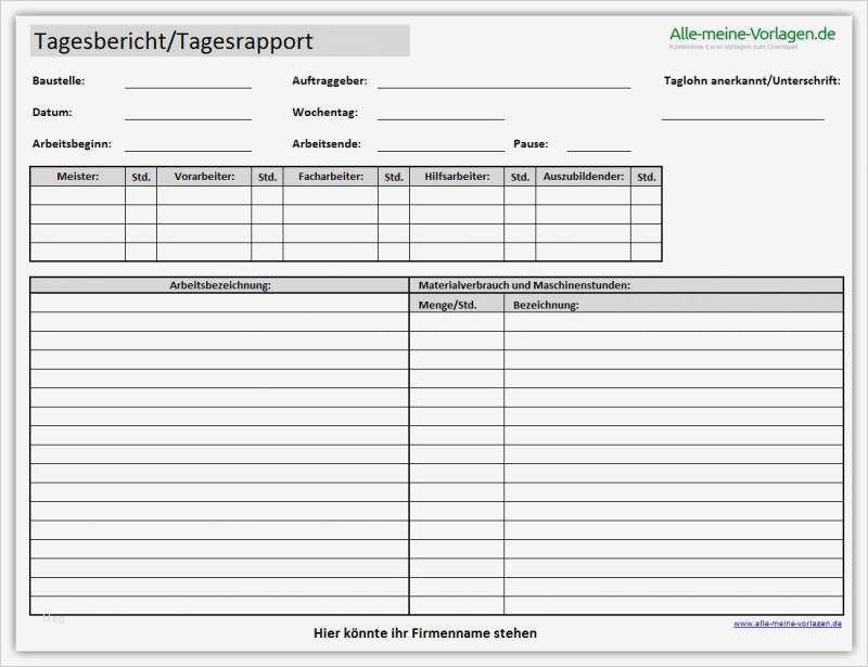 Fahrtenbuch Steuer Vorlage Bewundernswert Tagesrapport &amp; Tagesbericht Vorlage Download