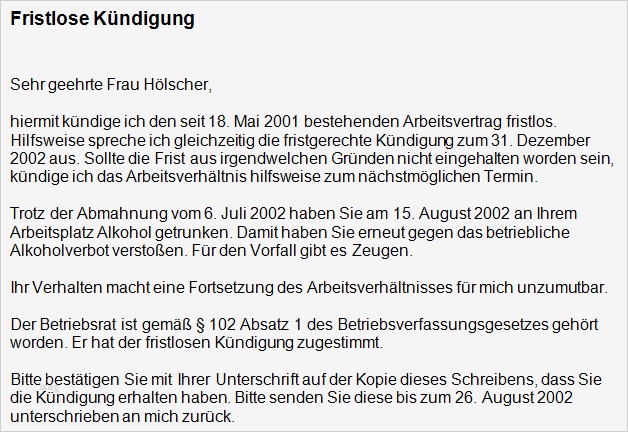 Fristlose Kündigung Arbeitnehmer Vorlage Gut Kündigung Arbeitsvertrag Fristlos Fice Lernen