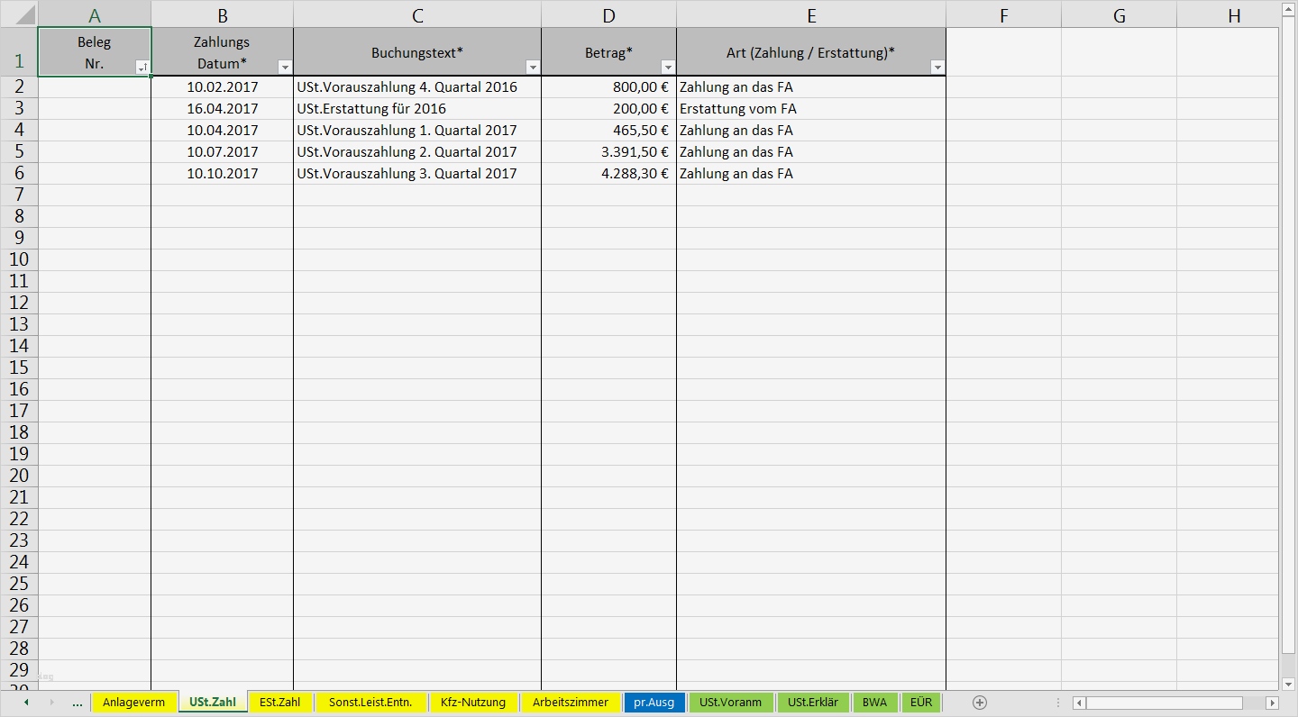 Excel Vorlage Einnahmenüberschussrechnung EÜR Pierre