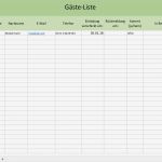 Gästeliste Excel Vorlage Schön Besucher Und Gästeliste