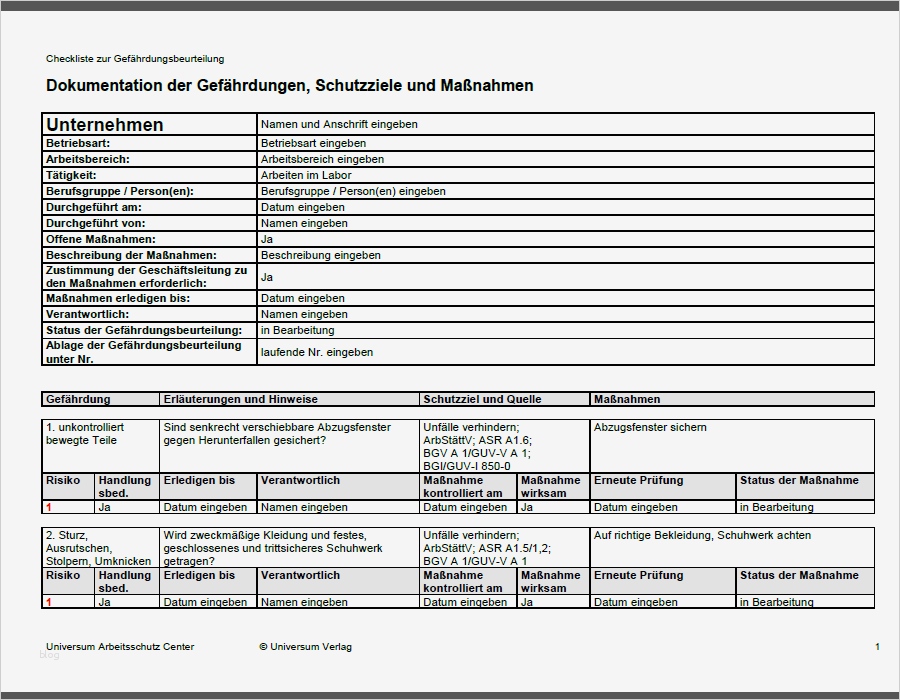 Gefährdungsbeurteilung Arbeiten im Labor Sofort Download