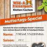 Gutschein Vorlage Freizeitpark Elegant Wild Und Freizeitpark Klotten Gutschein Zum Muttertag