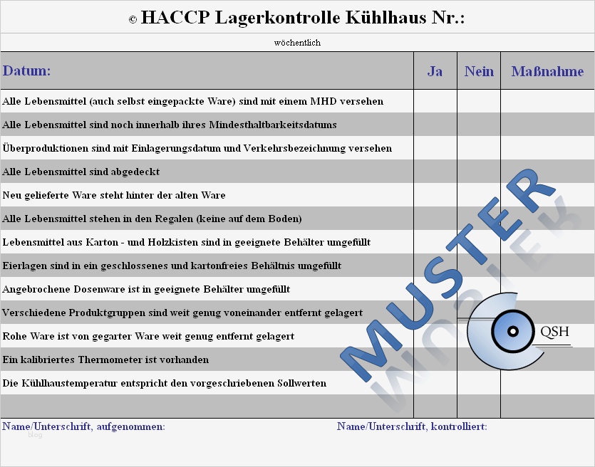 Hygieneschulung Gastronomie Vorlage Schönste Haccp Checklisten Für Küchen Haccp Excel formular