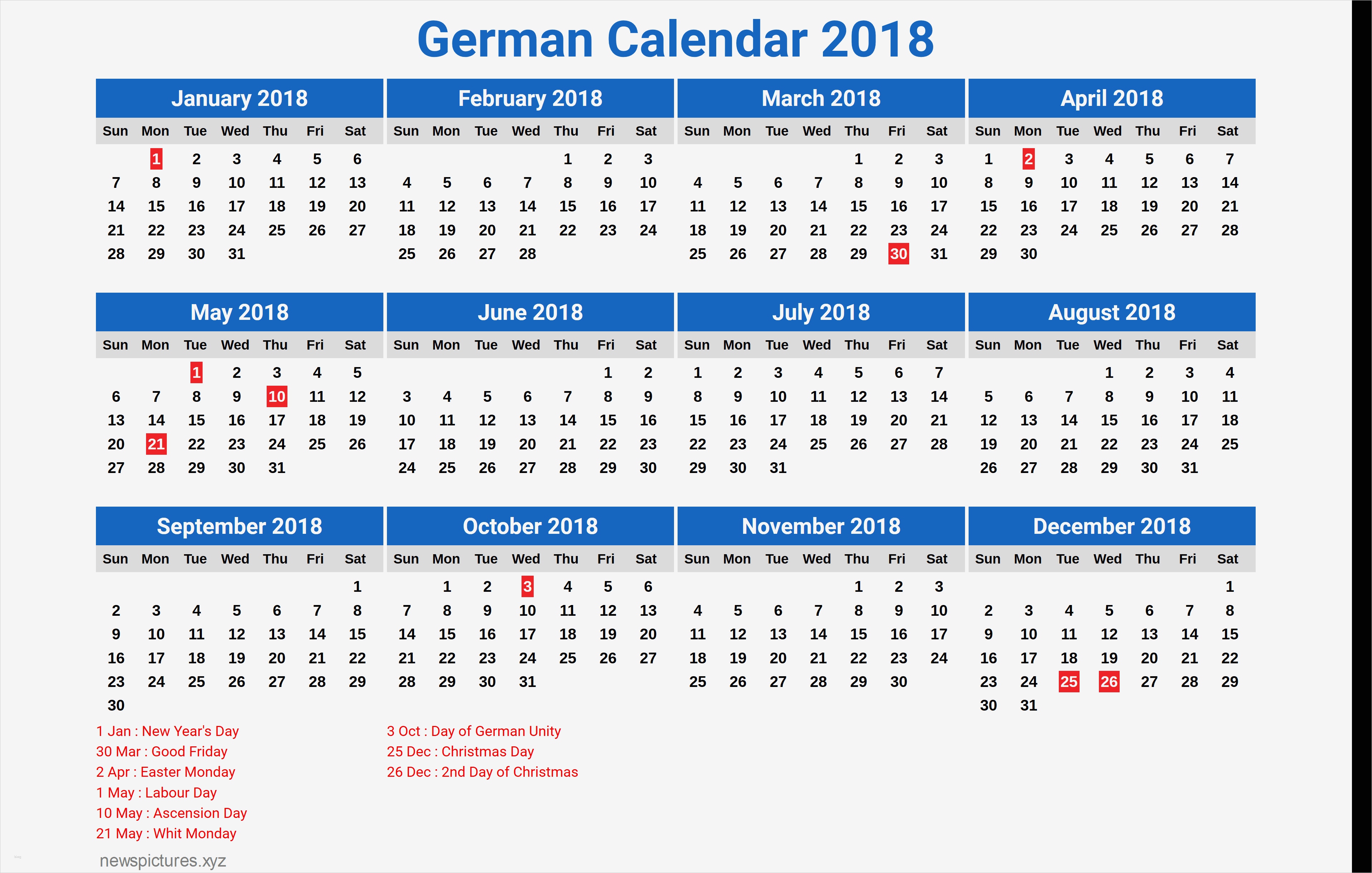 Mai 2018 Kalender deutsche Feiertage druckbare Vorlage