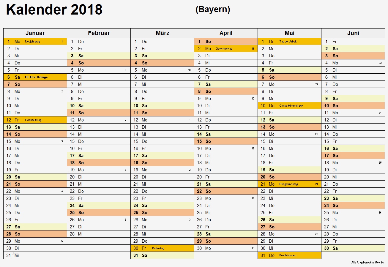 Hier en Jahreskalender in Excel