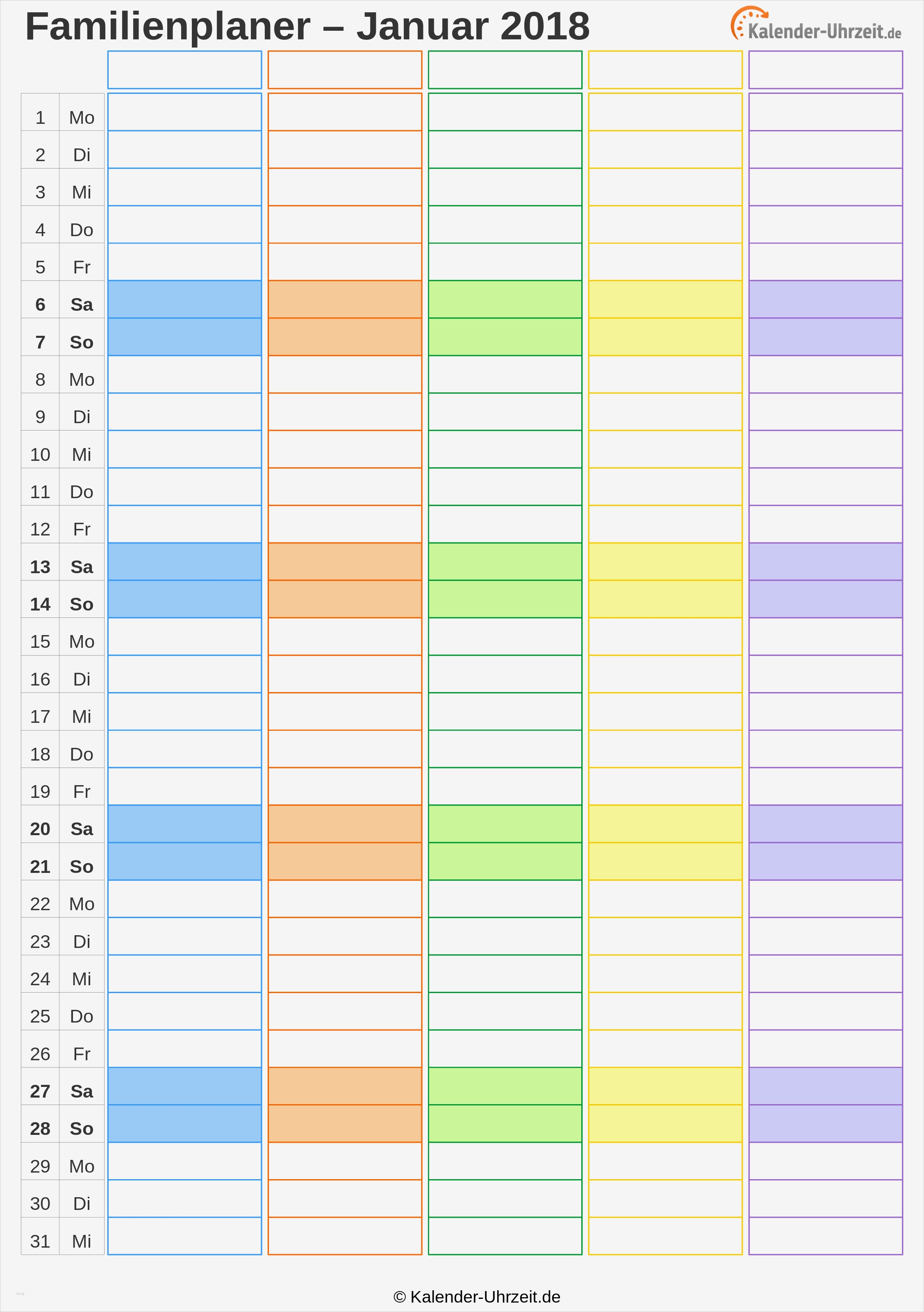 Jahreskalender 2018 Kostenlose Kalender Ausdrucken