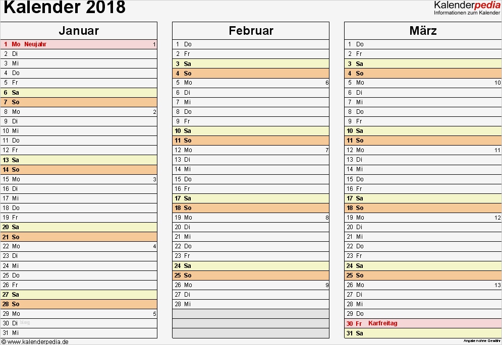 Kalender 2018 Vorlage Kostenlos Hübsch Kalender 2018 Zum Ausdrucken In Excel 16 Vorlagen