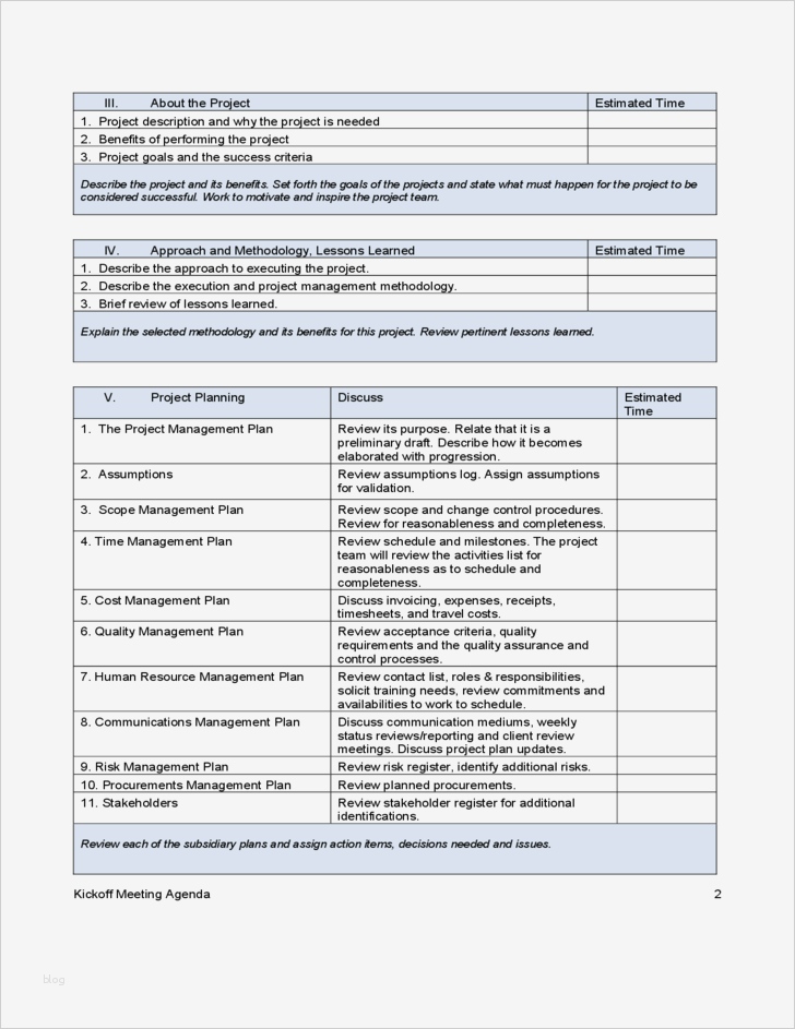 Kick off Meeting Agenda Free Download