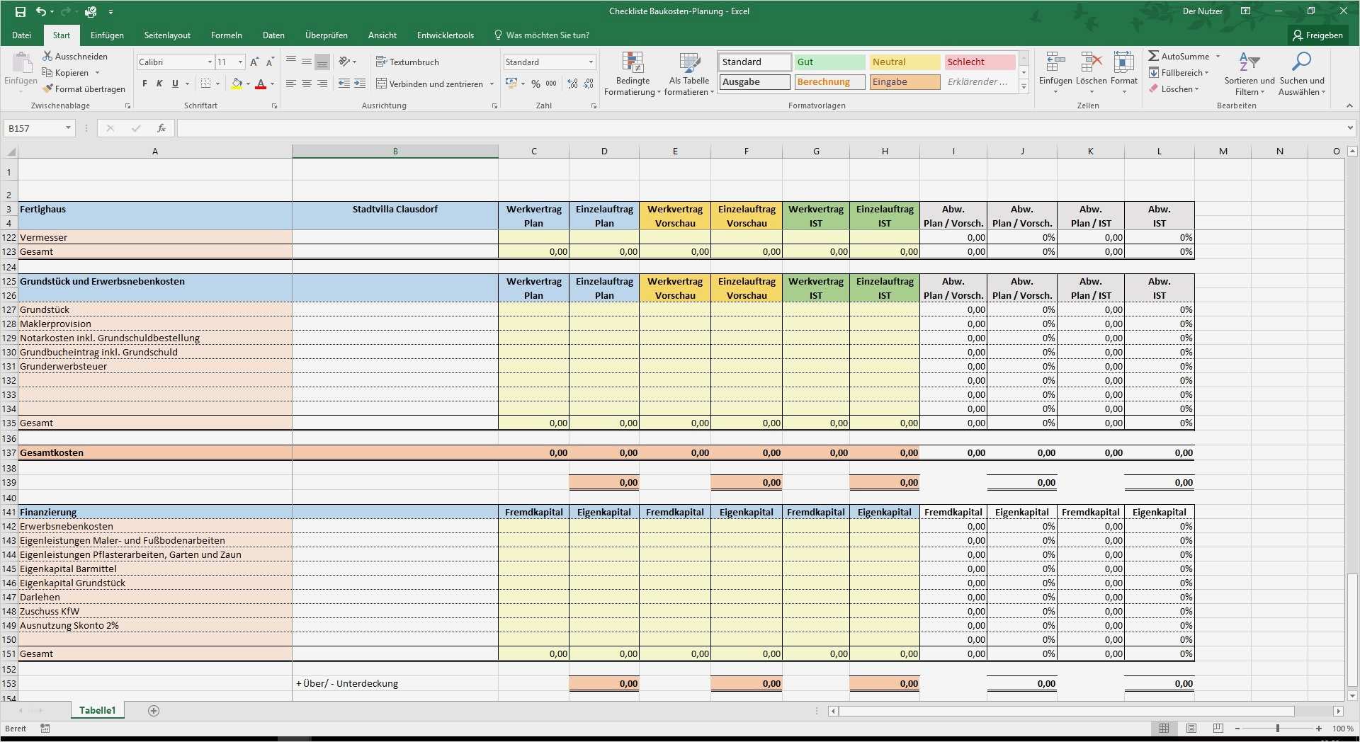 Excel Checkliste Baukosten Planung für Ihren Hausbau