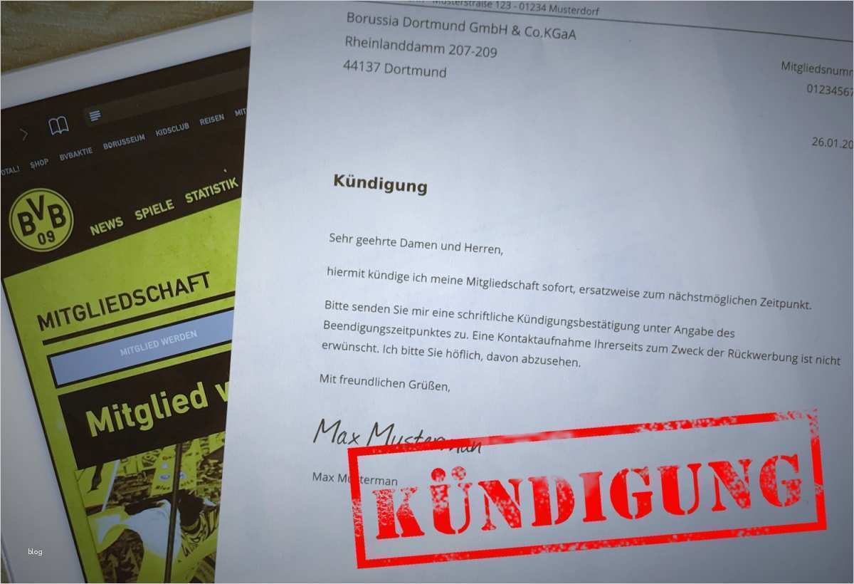 Borussia Dortmund BVB Kündigung online per Fax oder