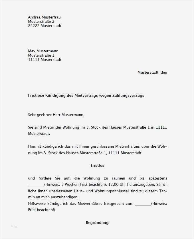 Kündigung Mietvertrag Vorlage Kostenlos Mieter