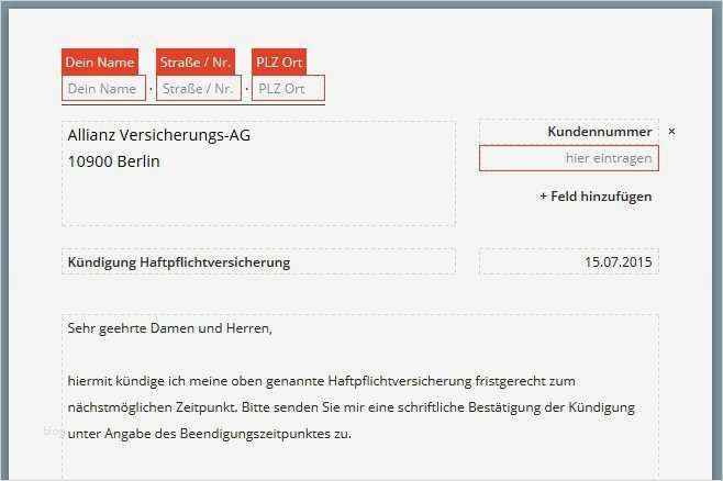 Allianz Haftpflichtversicherung Kündigung Vorlage